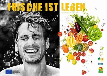 Neue Plakate werben fr frisches Obst und Gemse.