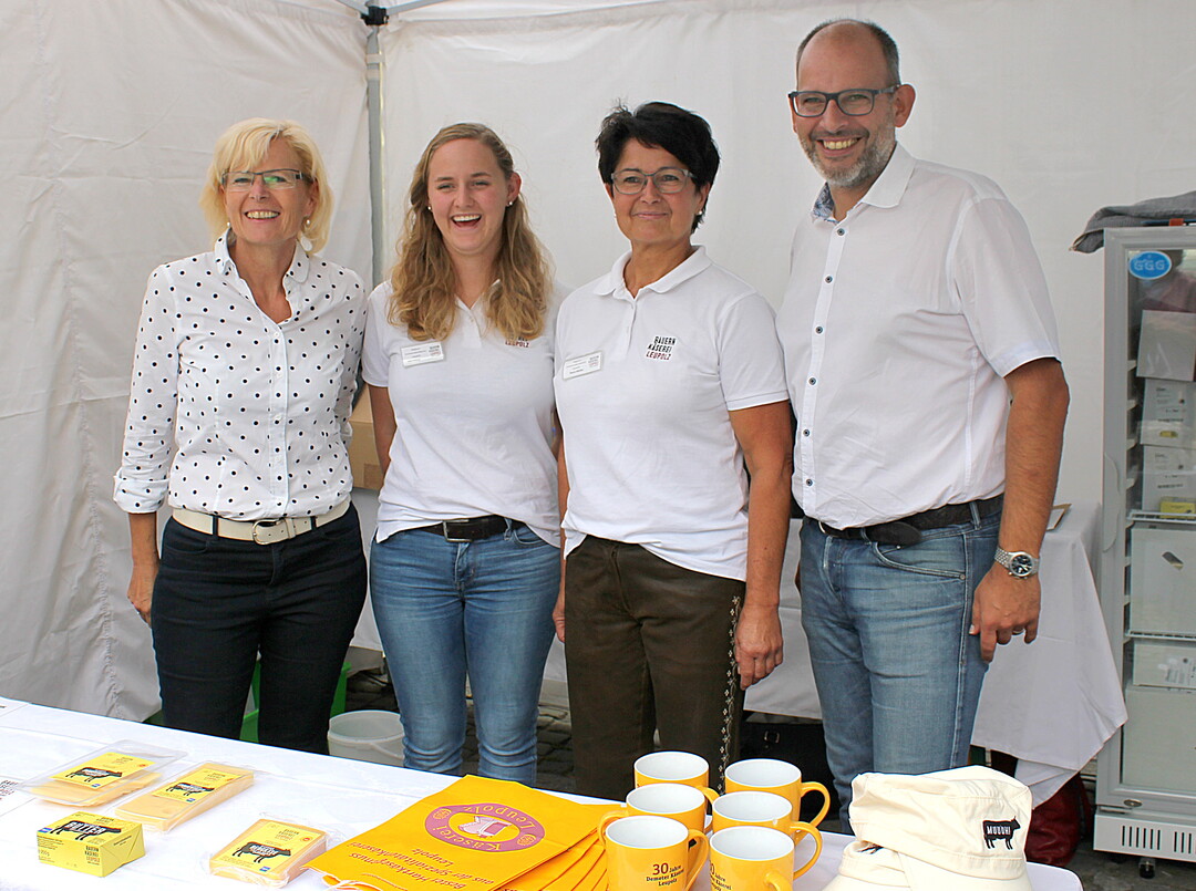 Die Molkerei Leupolz wirbt mit dem Slogan "100 % Allgu" fr Milchprodukte regionaler Erzeuger.