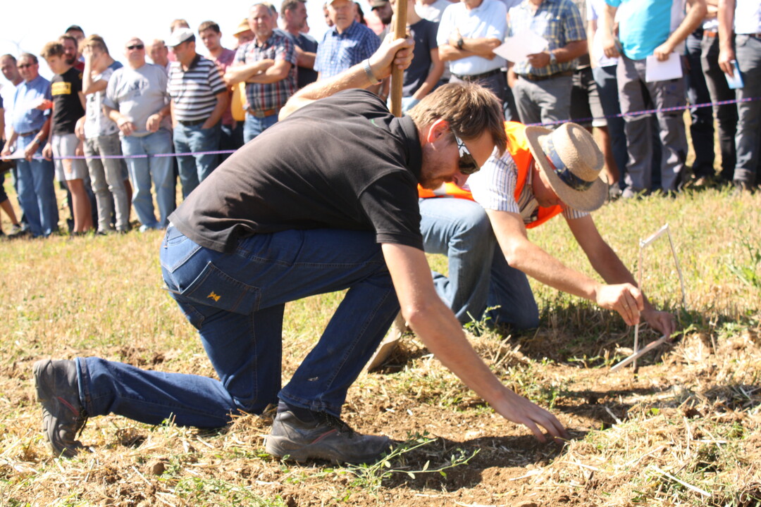 Nach der berfahrt wurden Arbeitstiefe und die Qualitt der Bodenbearbeitung sorgfltig kontrolliert und gemessen.