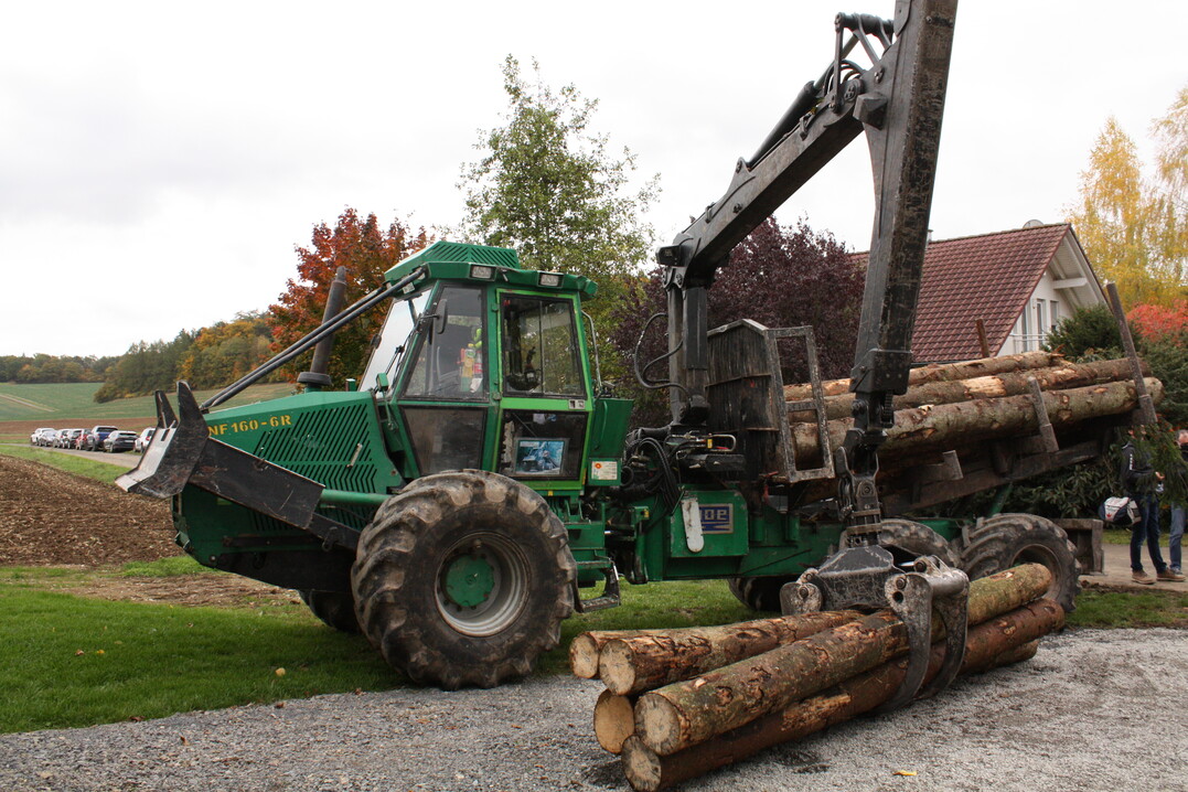 Der mit Schadholz beladene Rckewagen veranschaulicht die dramatische Situation in den Wldern.
