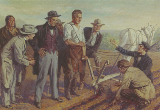 Seit 1837 fertigte John Deere hoch polierte Stahlpfl�ge in seiner hufschmiede in Grand Detour, Illinois. Bei den Farmern kamen diese neuen Ger�te sehr gut an.