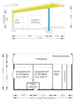 Riswicker Kälberstall mit Futtertisch an der Traufseite. Eine solche Halle für dieses System wird von Firma Conrads angeboten.