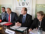 Bei der LBV-Jahrespressekonferenz 2015 (von links): Hauptgeschäftsführer Peter Kolb, Präsident Joachim Rukwied, LBV-Vizepräsident Hans-Benno Wichert und Referentin für Betriebswirtschaft Anette Herbster.
