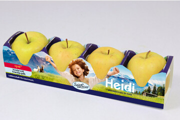 Verpackung aus der neuen Werbekampagne für die Apfelsorte Opal