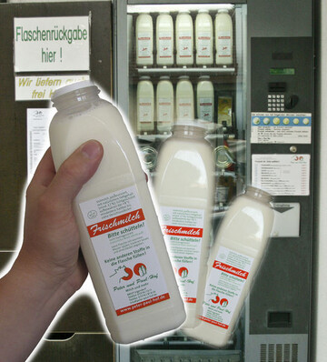 Milchautomaten im Umkreis von bis zu 20 Kilometern bestckt Peter Bloching mit pasteurisierter Frischmilch, mit Butter, Joghurt, Kse und Wurst.
