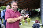 Hubert Siegler beim leider verregneten Tafeltraubentag mit den Spitzensorten Tonia Arkadia und Frumoasa Alba.