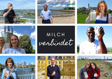 Milch verbindet  zum Tag der Milch reist das Milchglas rund 1600 Kilometer online durch Deutschland. Die Foto-Collage besteht aus acht Bildern mit acht verschiedenen Bundeslndern. 