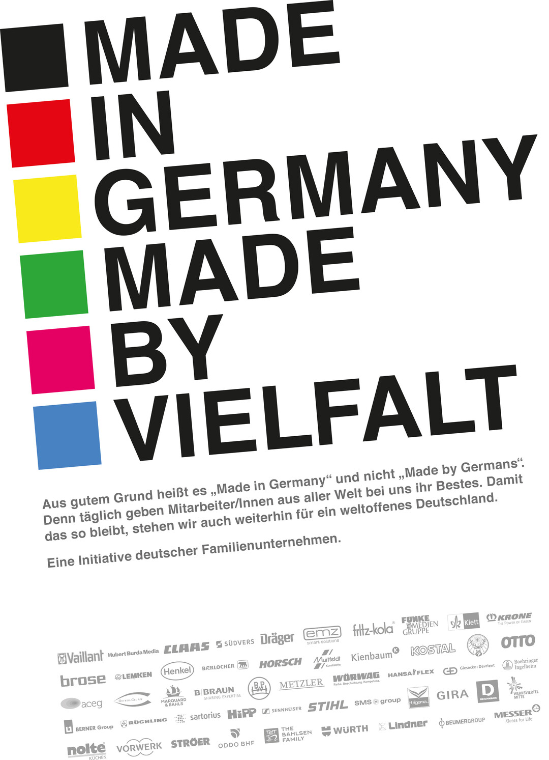 Keyvisual der Kampagne Made in Germany  Made by Vielfalt: Teilnehmende Unternehmen.