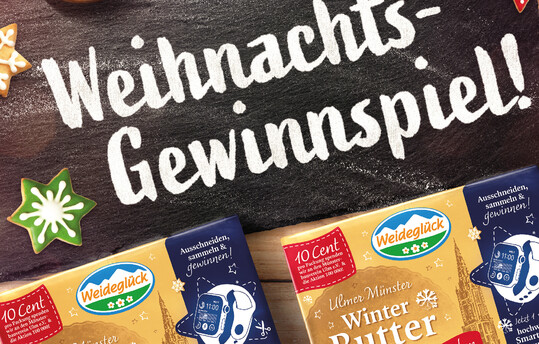 Ulmer Mnster Winterbutter: Begleitet wird der Abverkauf von einem groen Gewinnspiel. Jeweils zehn Cent pro verkaufter Packung gehen als Spende an rtliche Organisationen.